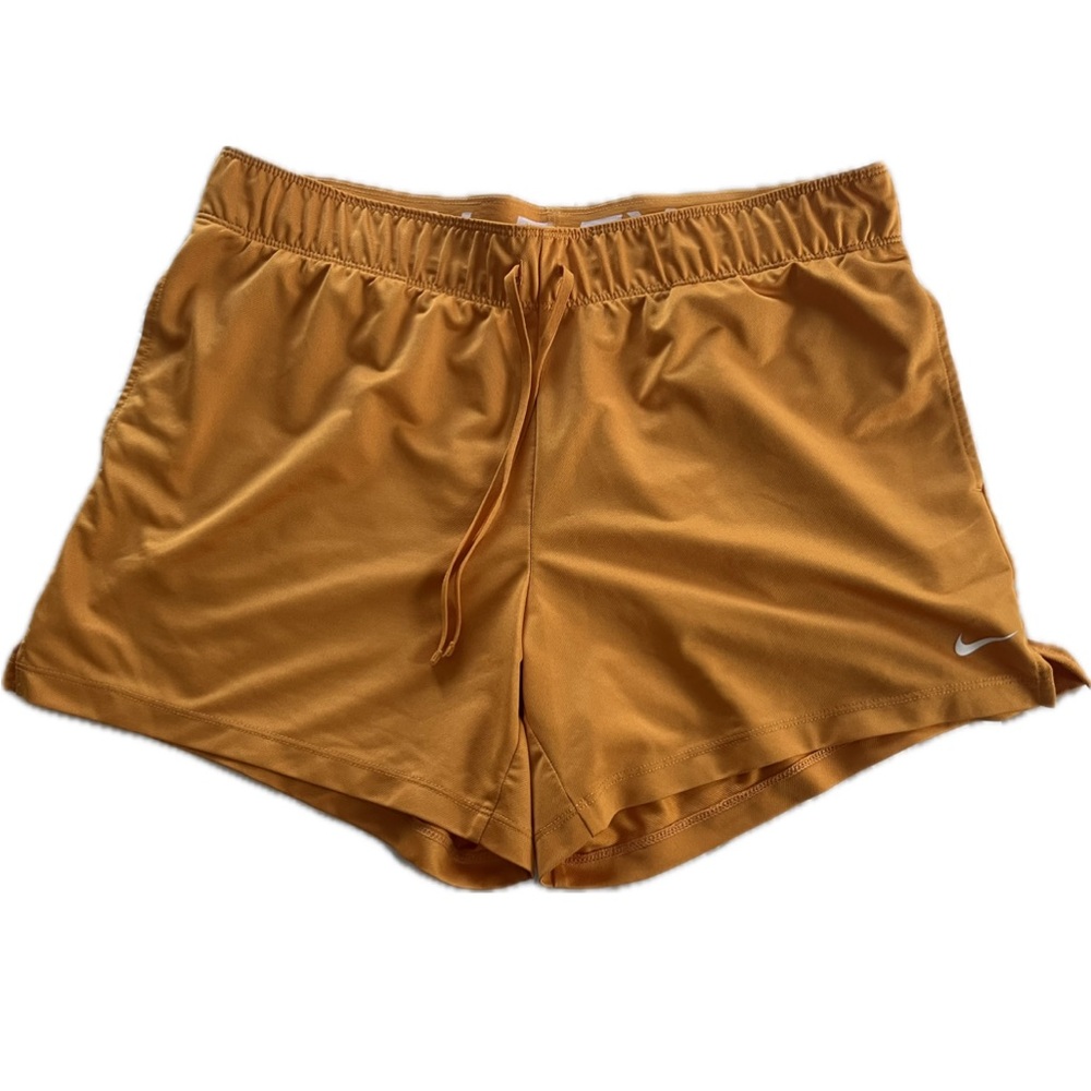 Nike DriFit Shorts Women Size L Orange Mustard Gold - Picture 2 of 6